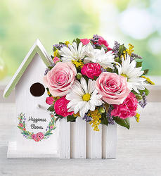Happiness Blooms Birdhouse - Pink Davenport Florist - Same Day Flower Delivery - Flower Power 